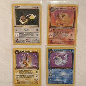 1st Edition Dark Jolteon Vaporeon Flareon Eevee MP Team Rocket Pokemon BUNDLE!!